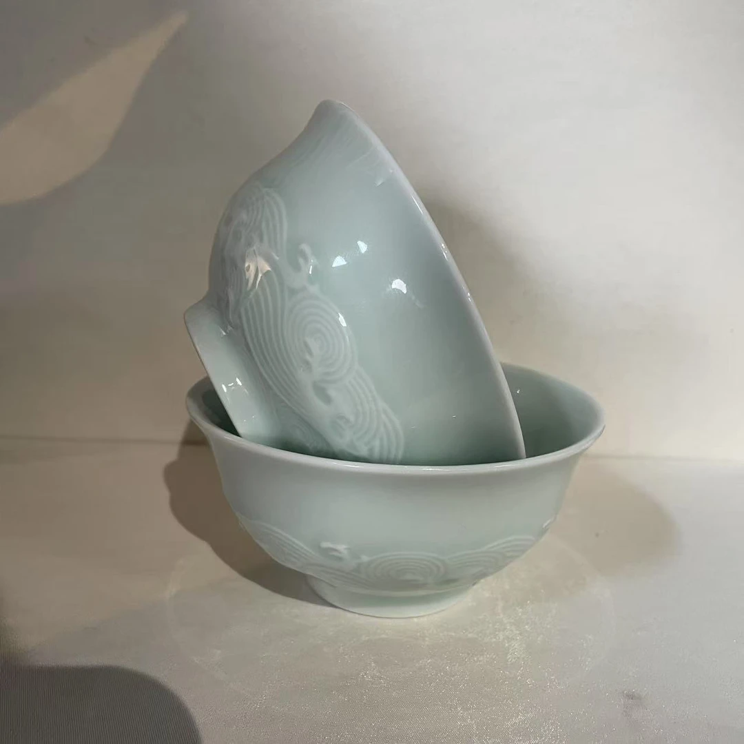 景德镇陶瓷影青带雕刻家用饭碗