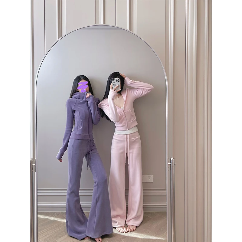 双面奥粒绒加绒加厚显瘦上衣+窄版直筒裤