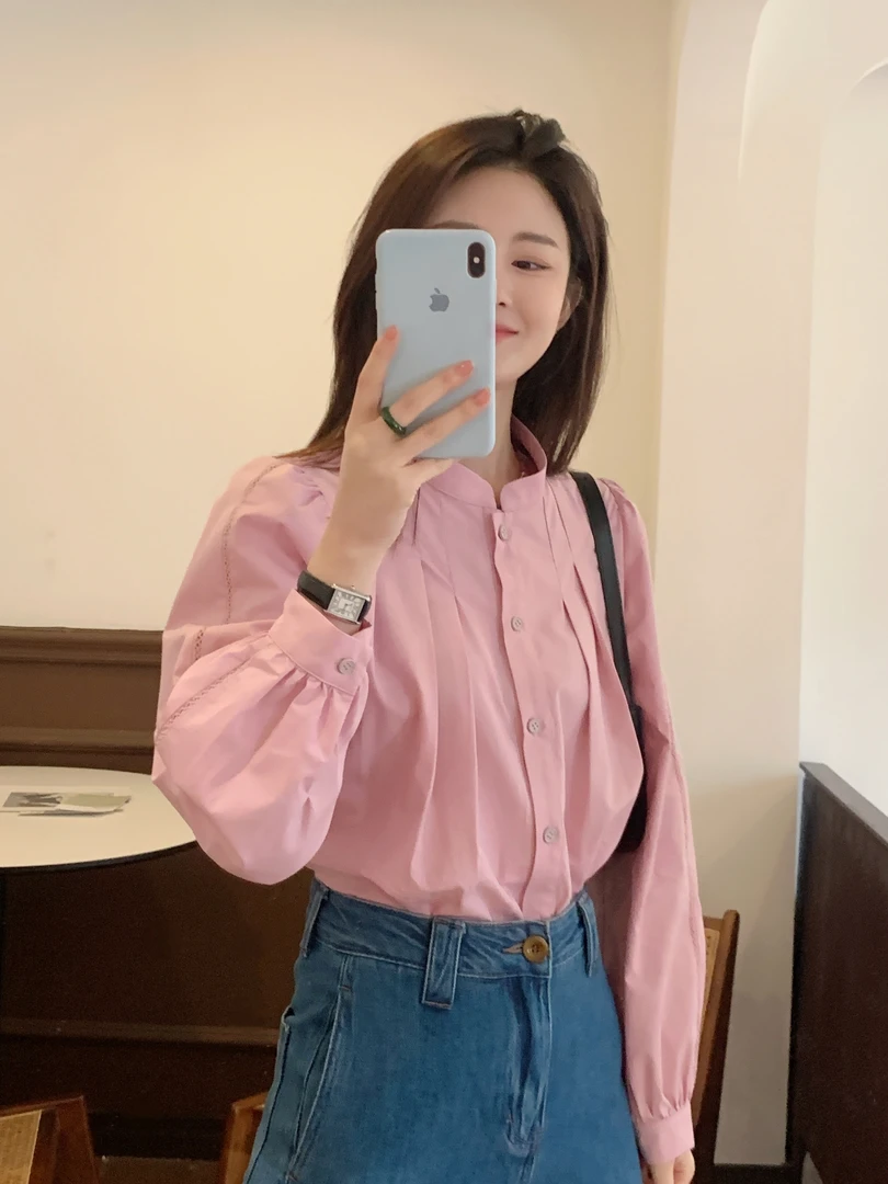 【Niche Young】奔赴生活 长袖百搭小众纯色甜美设计感衬衫CX20060