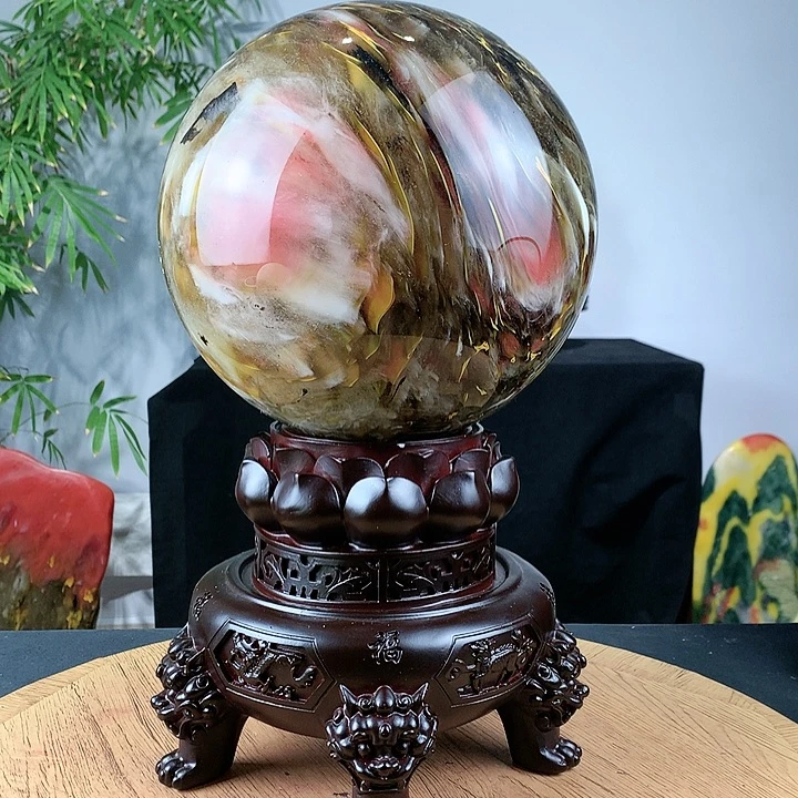 石材七彩水晶直径23带高档底座