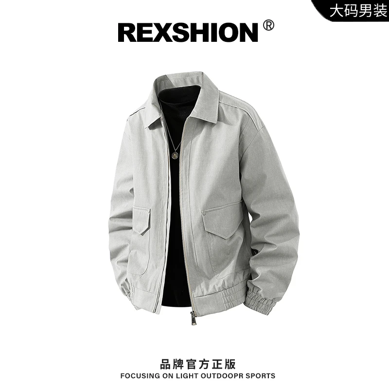 REXSHION秋季新款日系复古男潮流休闲宽松外套男翻领工装夹克男款