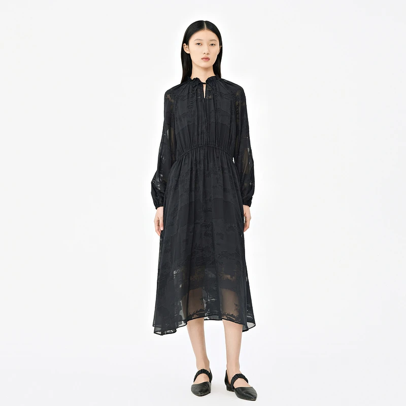 【晨晨甄选】AUM提花气质收腰显瘦桑蚕丝长裙连衣裙MCDE20256