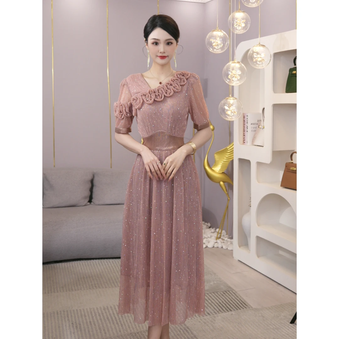 唐熹2025夏季新款【LT-1114-2】法式轻奢高级感短袖礼服连衣裙子女