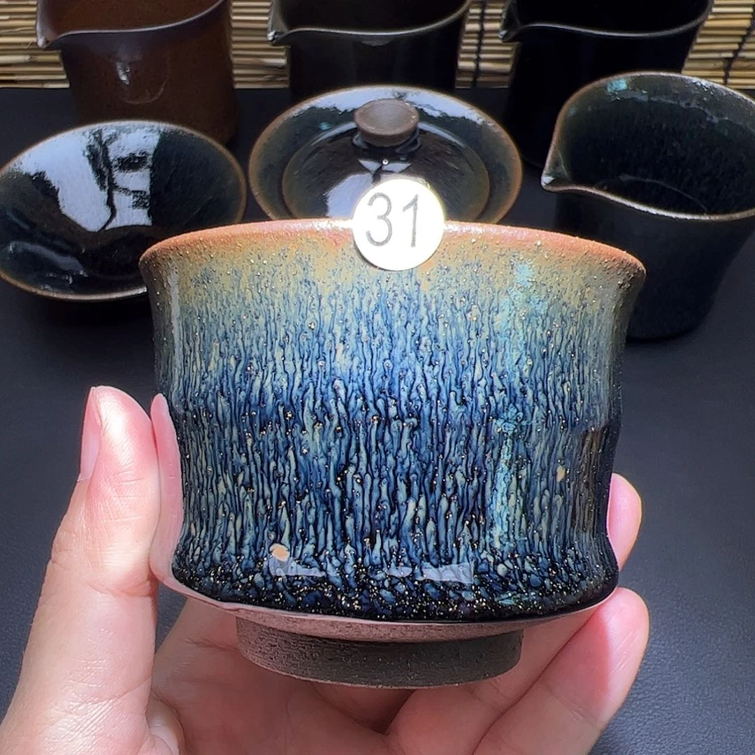 茶盏龙窑柴烧建盏，竹节杯