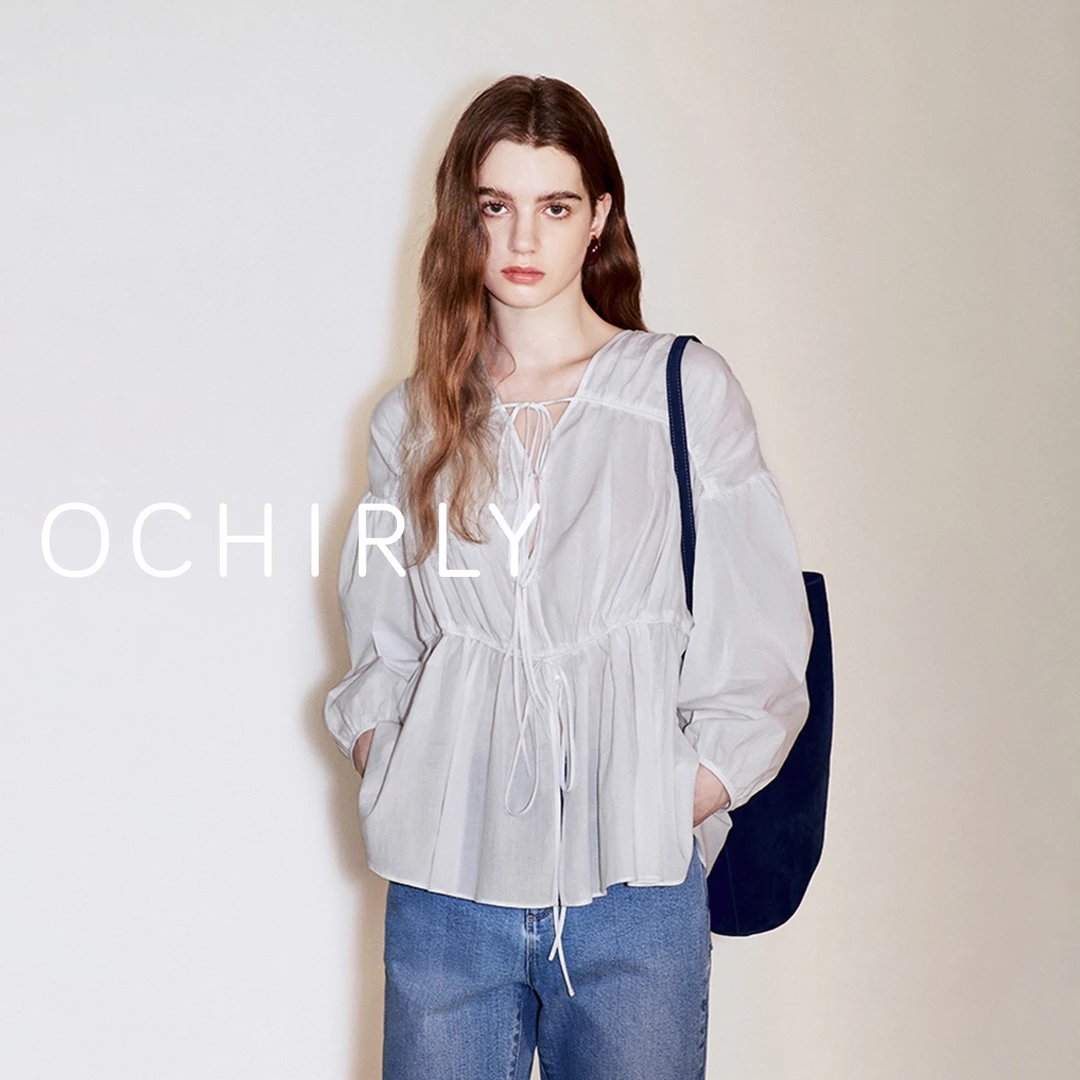 OCHIRLY欧时力进口100%棉法式衬衫女上衣气质宫廷风秋季新品