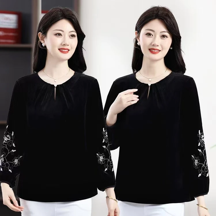 （小曼推荐）1893#新款时尚减龄气质丝绒上衣