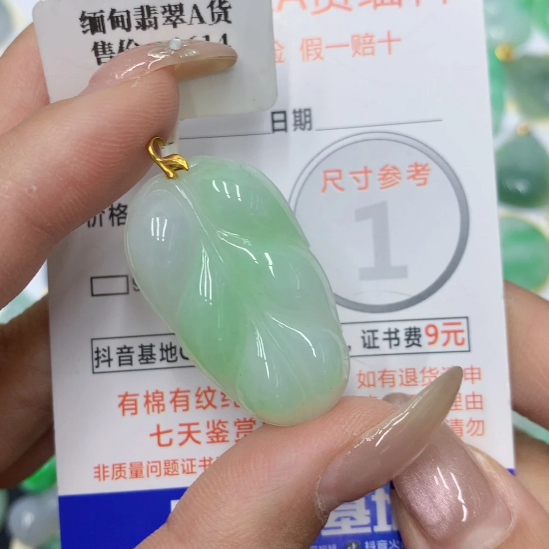翡翠18K金镶嵌颈饰叶子