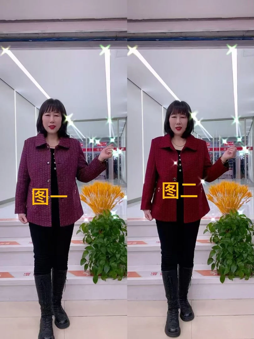 春秋妈妈装方领格子外套宽松百搭中老年休闲上衣