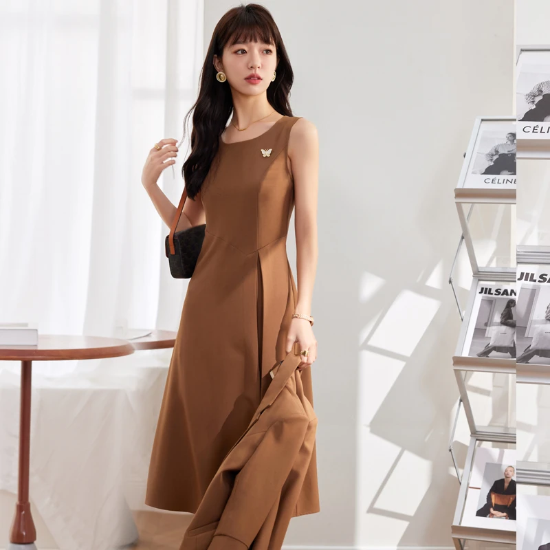 连衣裙女夏季新款收腰气质显瘦百搭高级感无袖背心裙垂感中长裙子