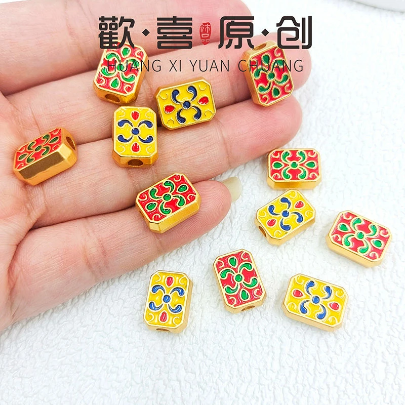 古法金如意福牌项链手链diy隔珠水滴无事牌散珠手串珐琅串珠配饰