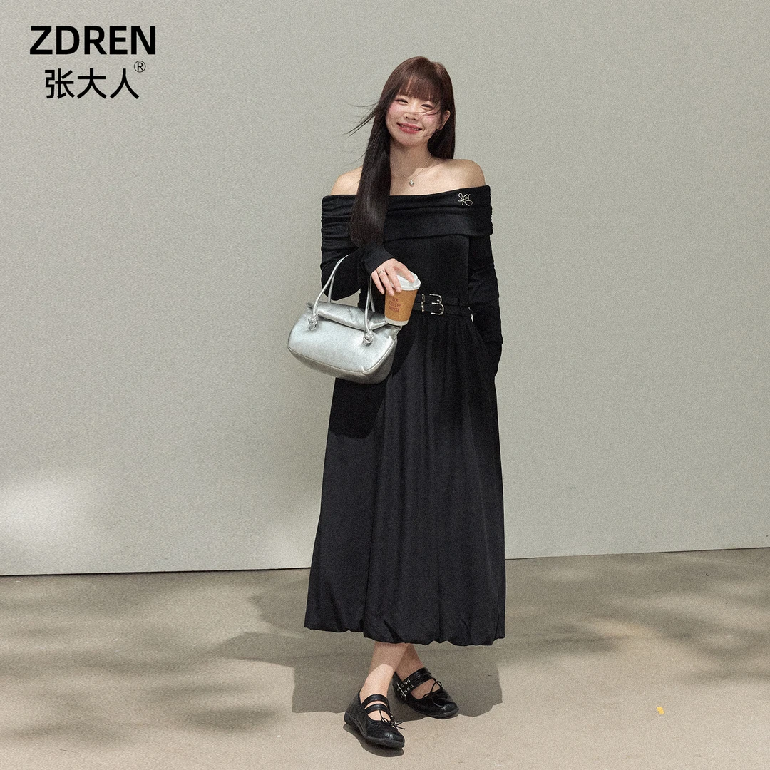 张大人【秋日辣妹】大码女装微胖妹妹赫本风高级感一字肩长款连衣裙