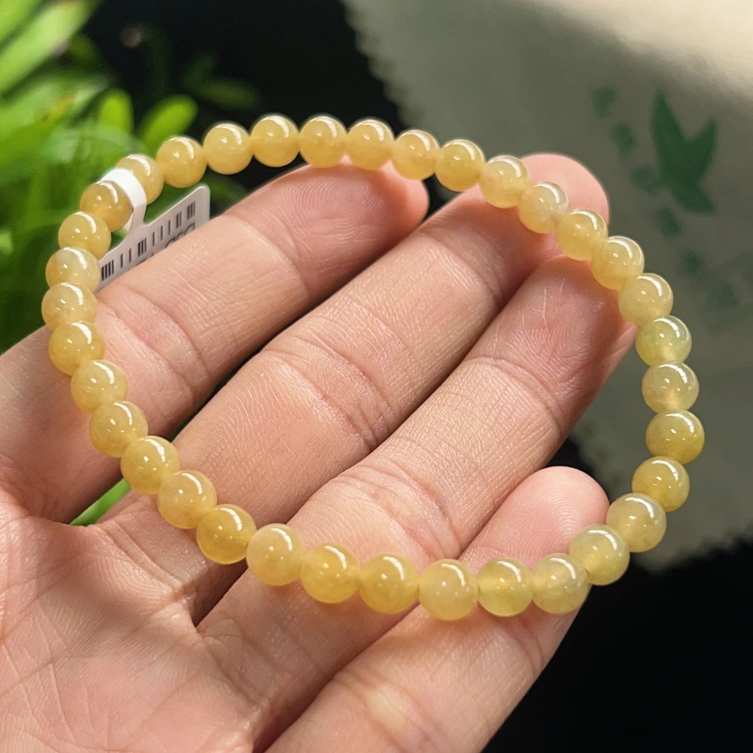 【推荐】天然翡翠珠子玉手串手玉石珠串单圈冰种黄翡时尚素圈轻奢
