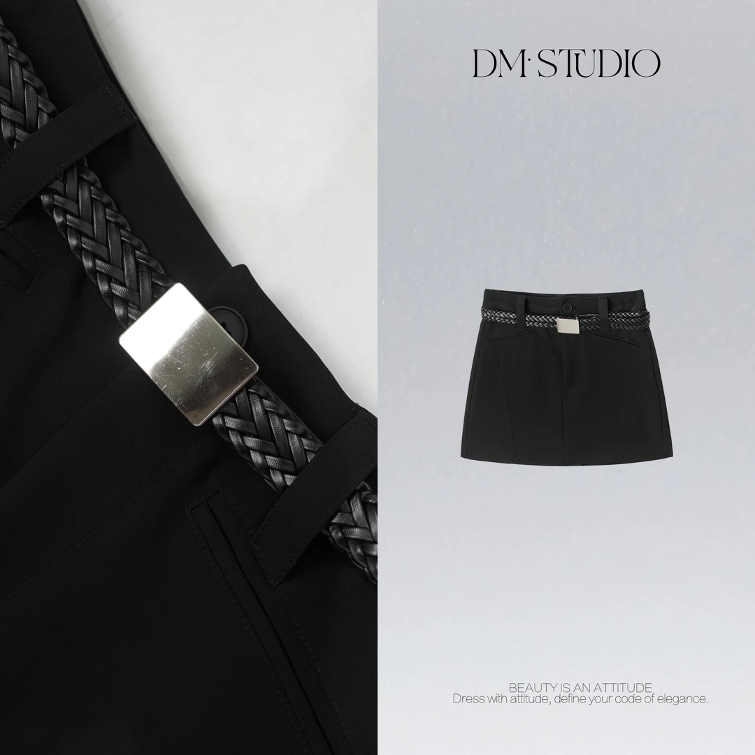 DEDM•STUDIO/气质减龄百搭休闲配腰带A字纯色半身裙2507BSQ/Q6029