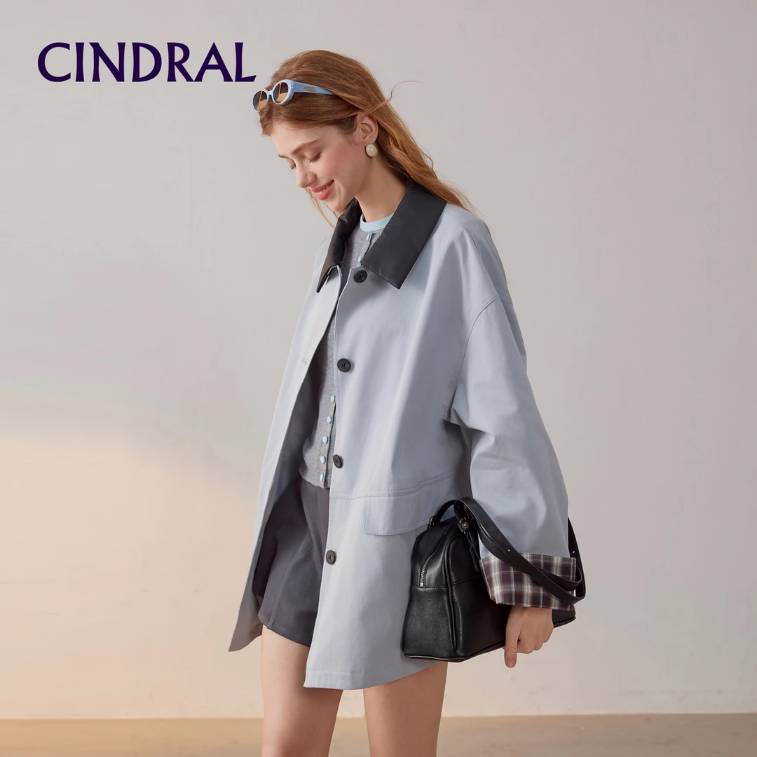 【熙地】纯欲风可拆卸小皮翻领设计感工装式风衣外套休闲C15QF0605L