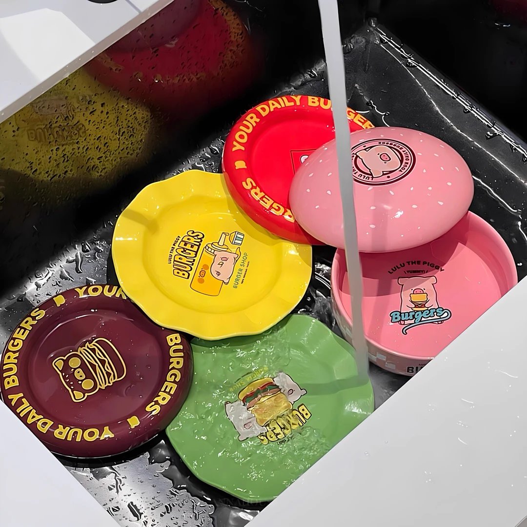 【新家的100个快递】lulu猪系列汉堡盘家用创意餐盘套装可爱摆盘