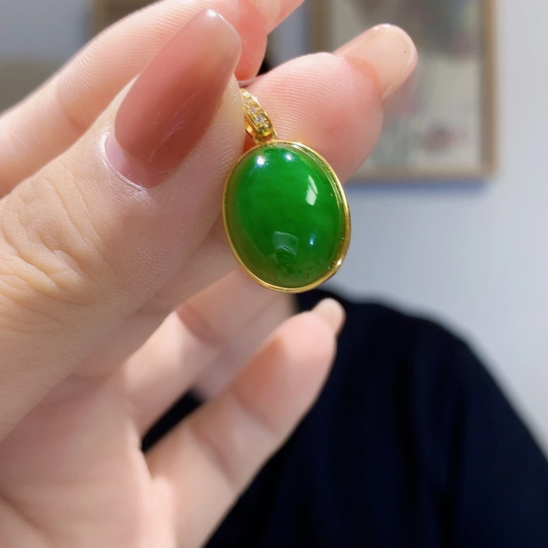 和田玉（碧玉）银S925镀金镶嵌颈饰