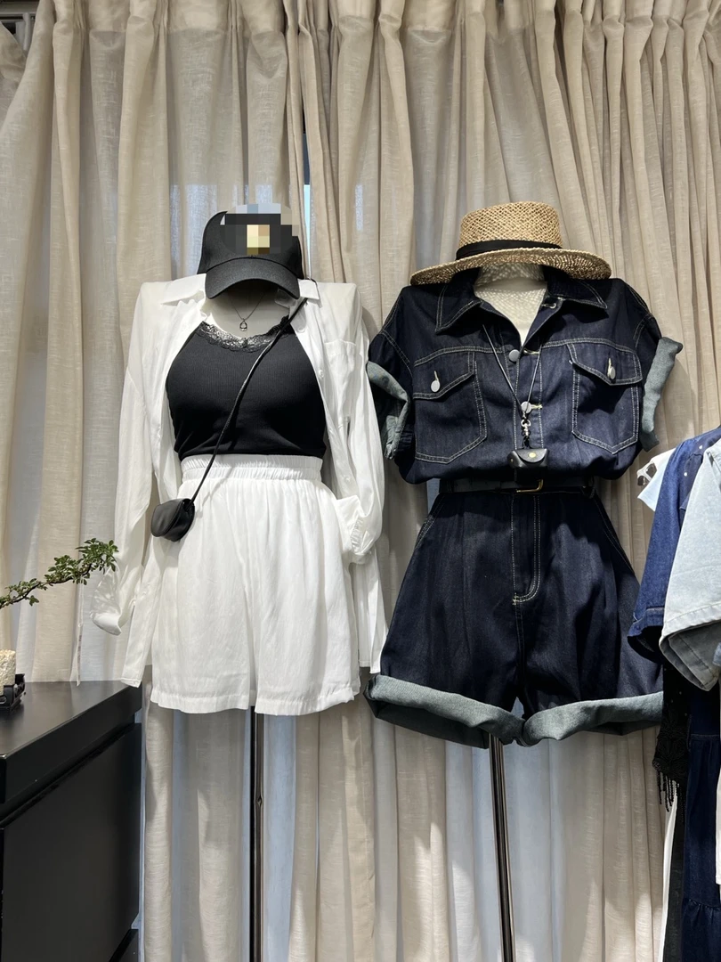 薄款牛仔衬衫套装女夏季宽松休闲吊带背心阔腿休闲短裤【直播链接】