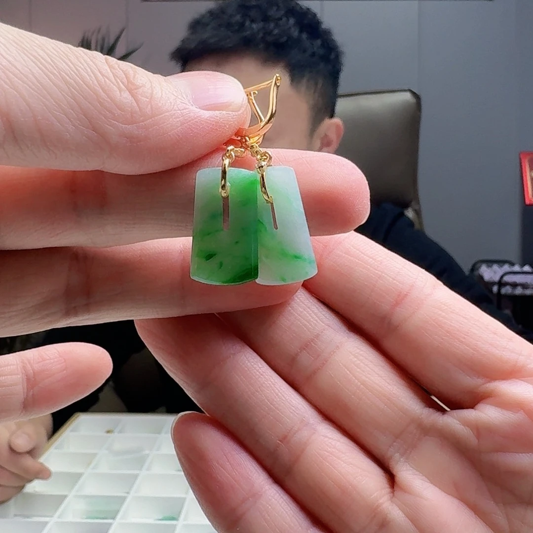 翡翠耳饰银S925镶嵌天然