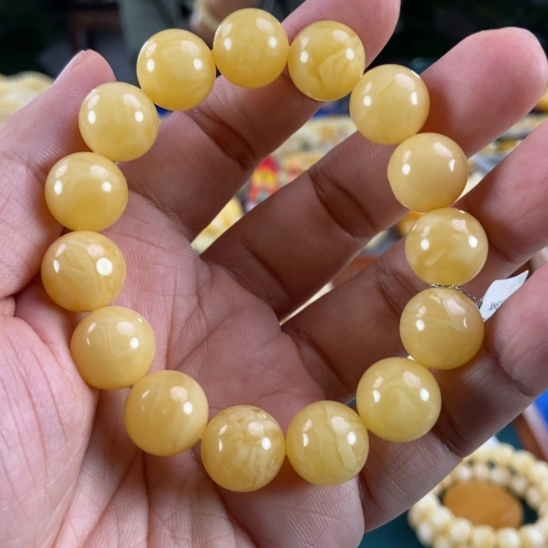 琥珀未镶嵌珠宝奇石14白花蜡手串23.56