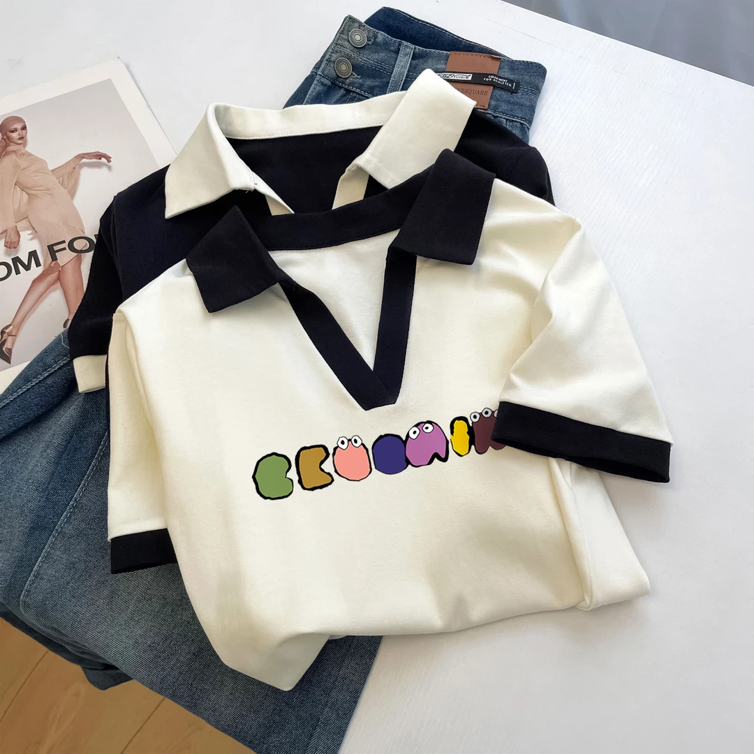 yoewshean/羽媗微胖妹妹大码女装新款短袖t恤宽松遮肚显瘦v领上衣