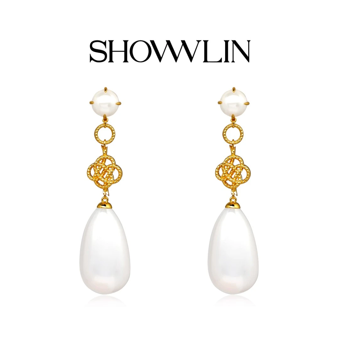 ShownLin 铜合金合成锆石耳饰 四时吉祥中国结手工高定优雅耳钉