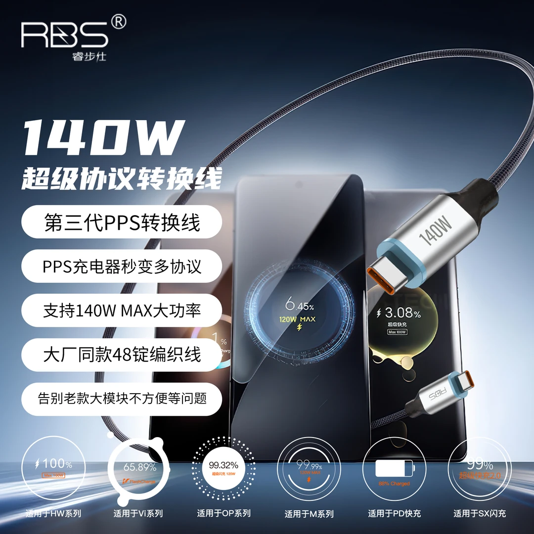 【认准原装正版】RBS/睿步仕140W超级协议转换闪充编织数据线