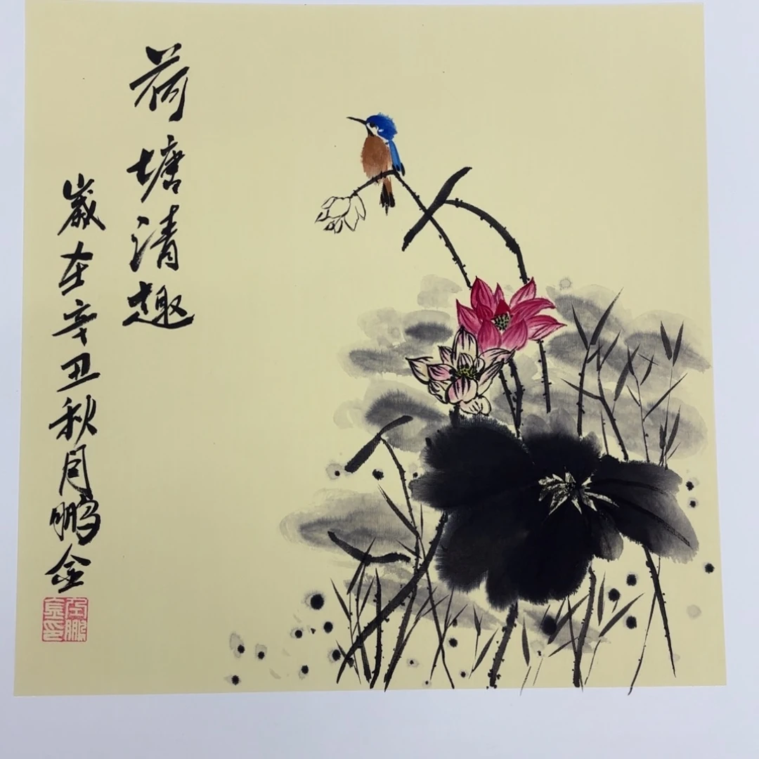 国画手绘卡纸山水花鸟