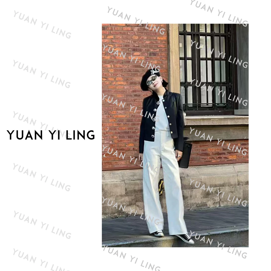 袁艺灵【德鲁纳】25秋冬澳毛丝绒拼接立领9058