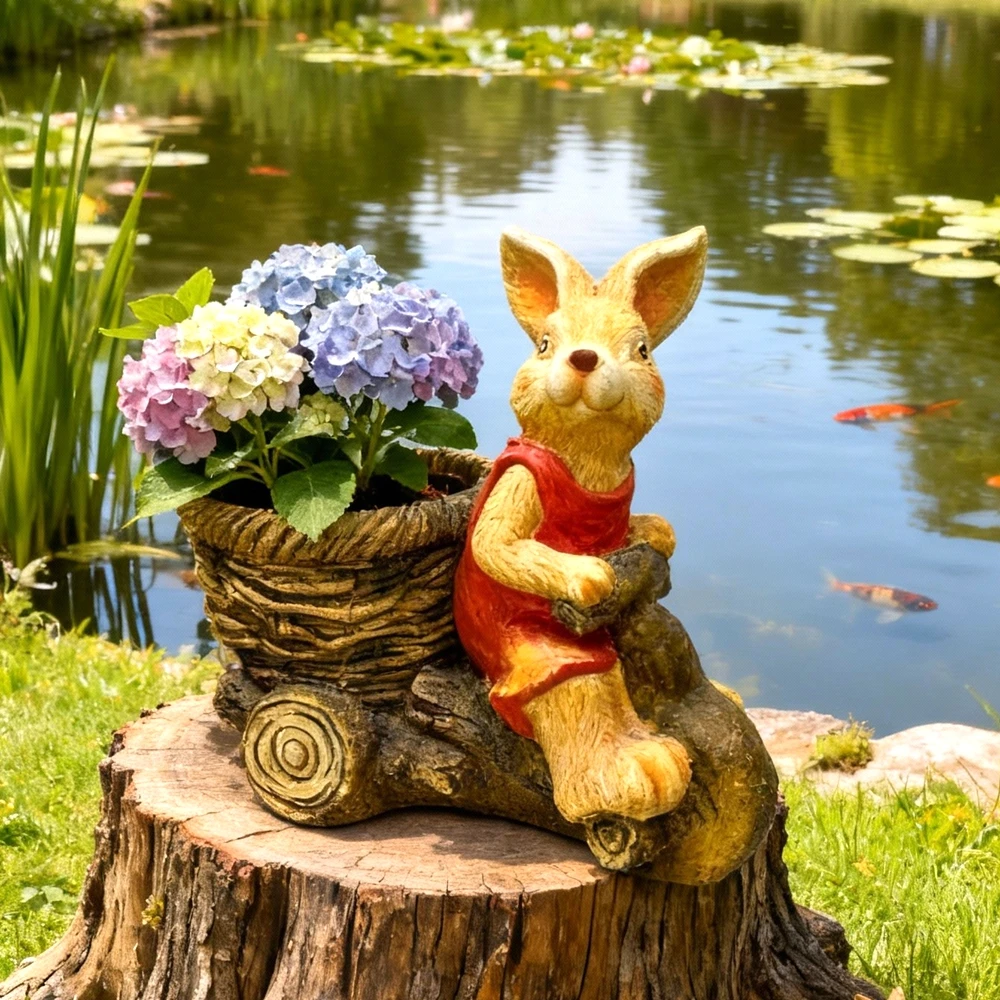 仿真庭院花园装饰品户外卡通兔子骑车摆件园林景观雕塑品动物花盆