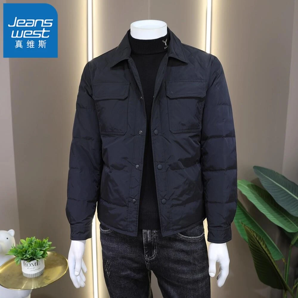 真维斯Jeanswest翻领轻薄羽绒服男冬季新款韩版修身工装夹克外套