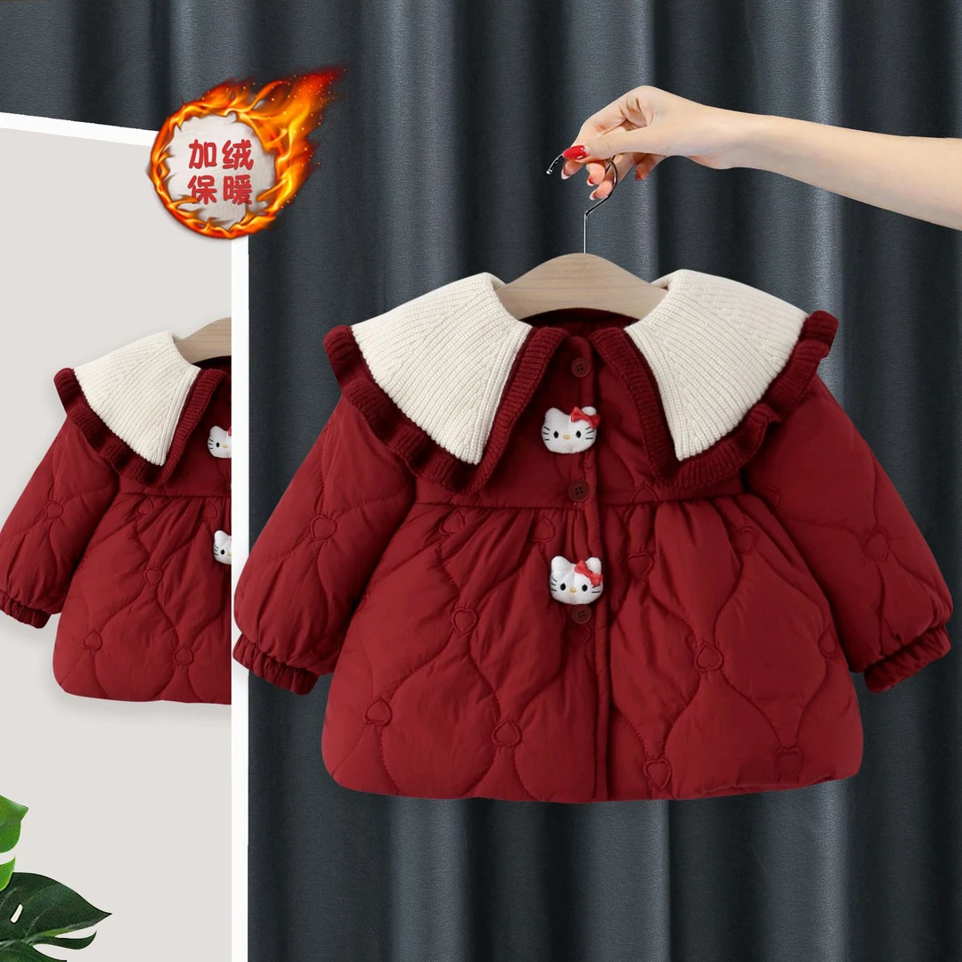 2025女童秋冬棉衣儿童卡通毛线领保暖棉服宝宝加绒加厚棉袄5324D