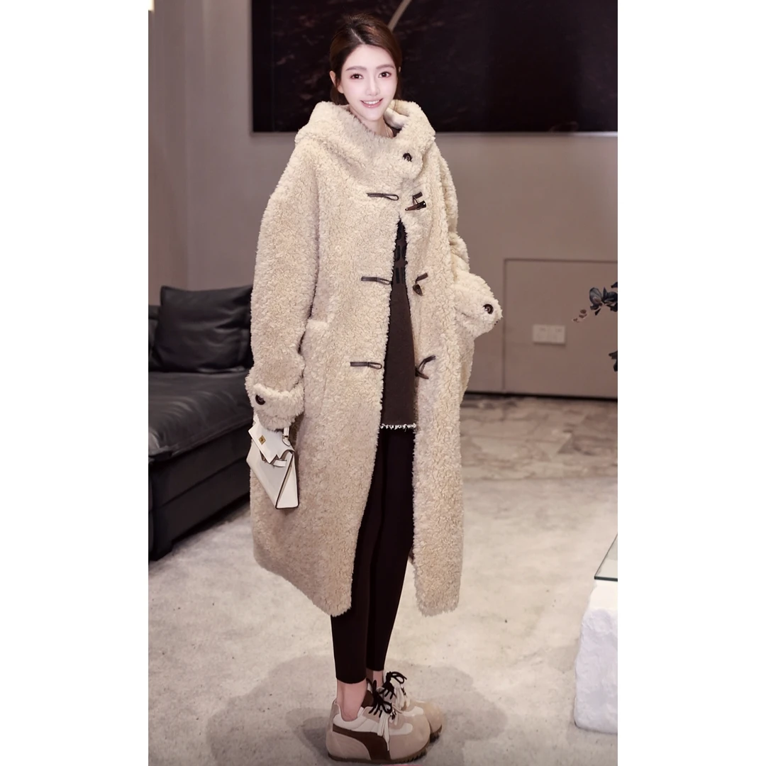 43-【暖雪绒绒】宝儿家含幂BI19325411XQ全羊毛韩系连帽大衣外套