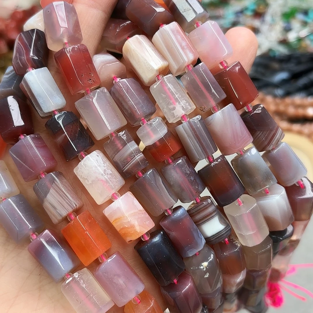 未镶嵌玛瑙/玉髓珠宝半成品10×14水红玛柱子一条