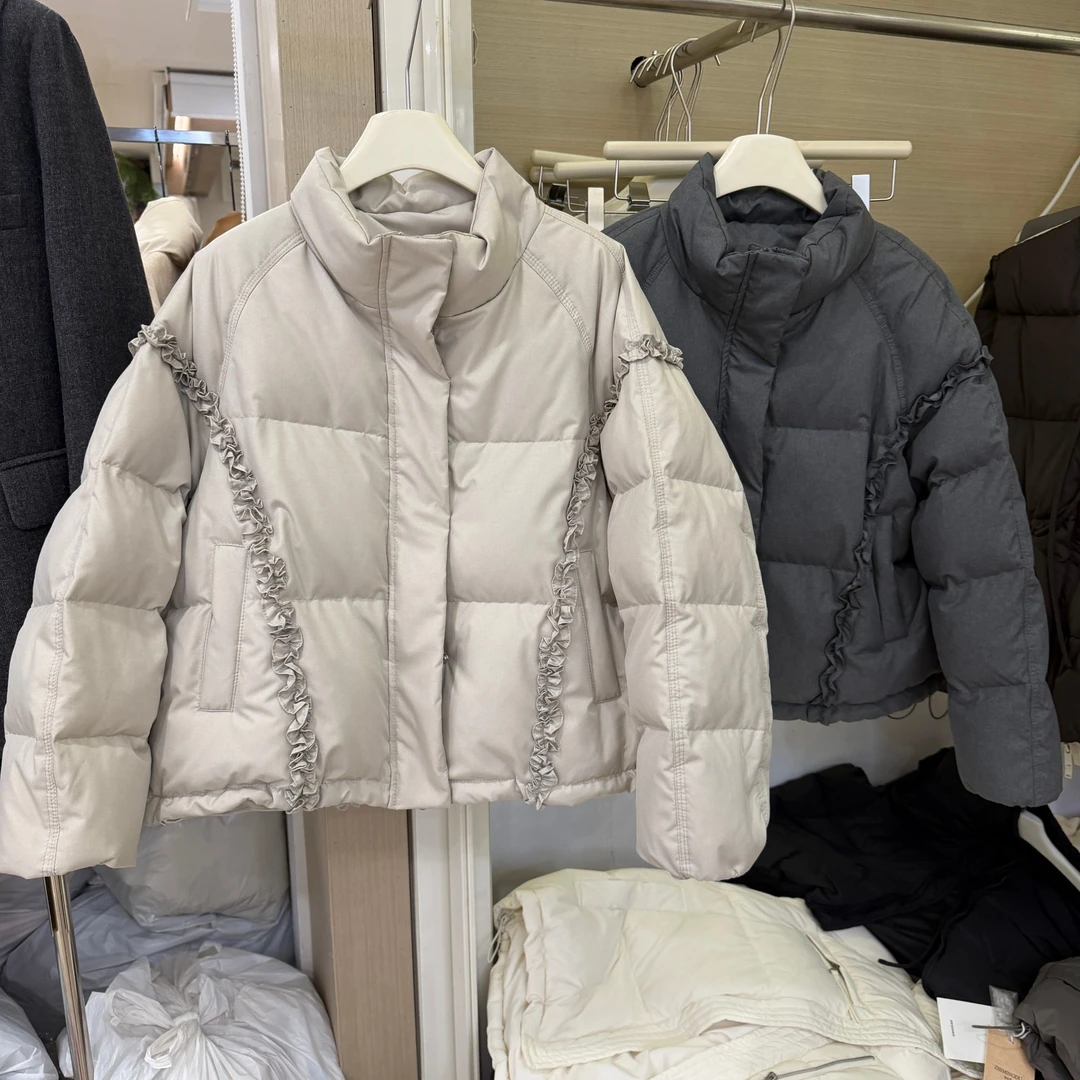 短款羽绒女欧货冬加厚木耳边时尚小众立领加厚保暖90白鸭绒外套