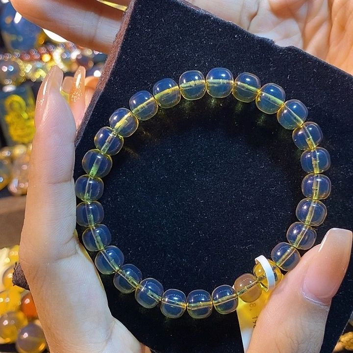 蓝珀未镶嵌珠宝奇石墨西哥蓝珀老型手串7