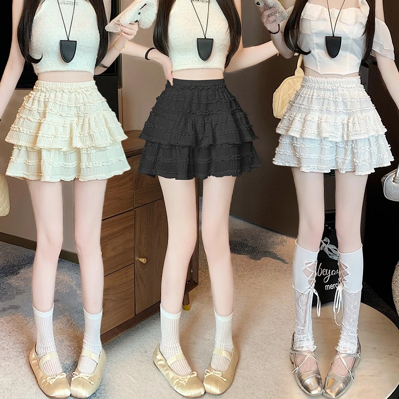 2025春季新款少女风半身裙双层蛋糕裙法式复古高腰显瘦A字裙短裙