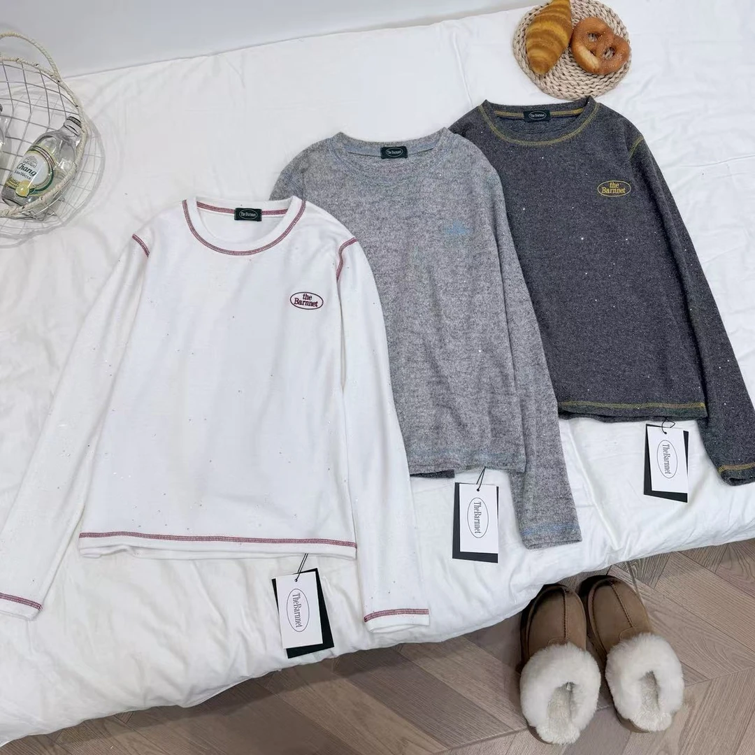 YD-韩系！八奶细闪麻丝线打底衫26春季新款休闲圆领套头上衣T恤女