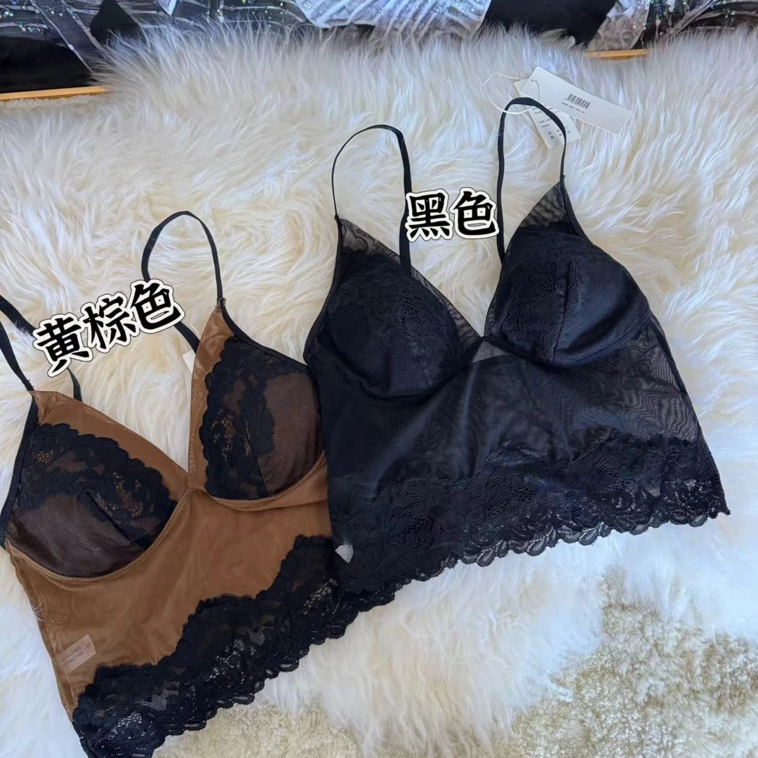 1008新款小众设计感洋气百搭高级镂空无钢圈感若隐若现蕾丝吊带