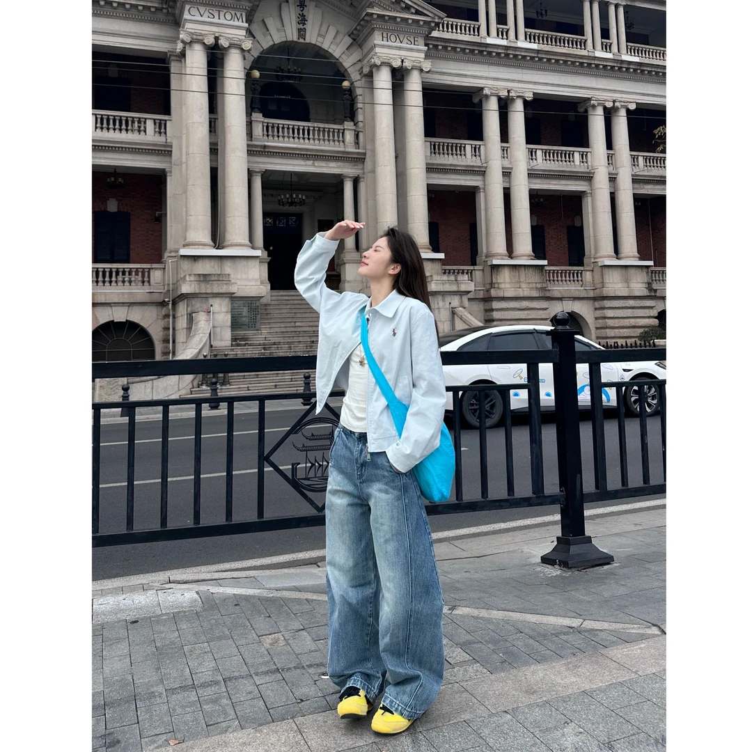 来自b0【竹节香蕉裤】美式设计感复古阔腿不贴腿牛仔裤【B7530】