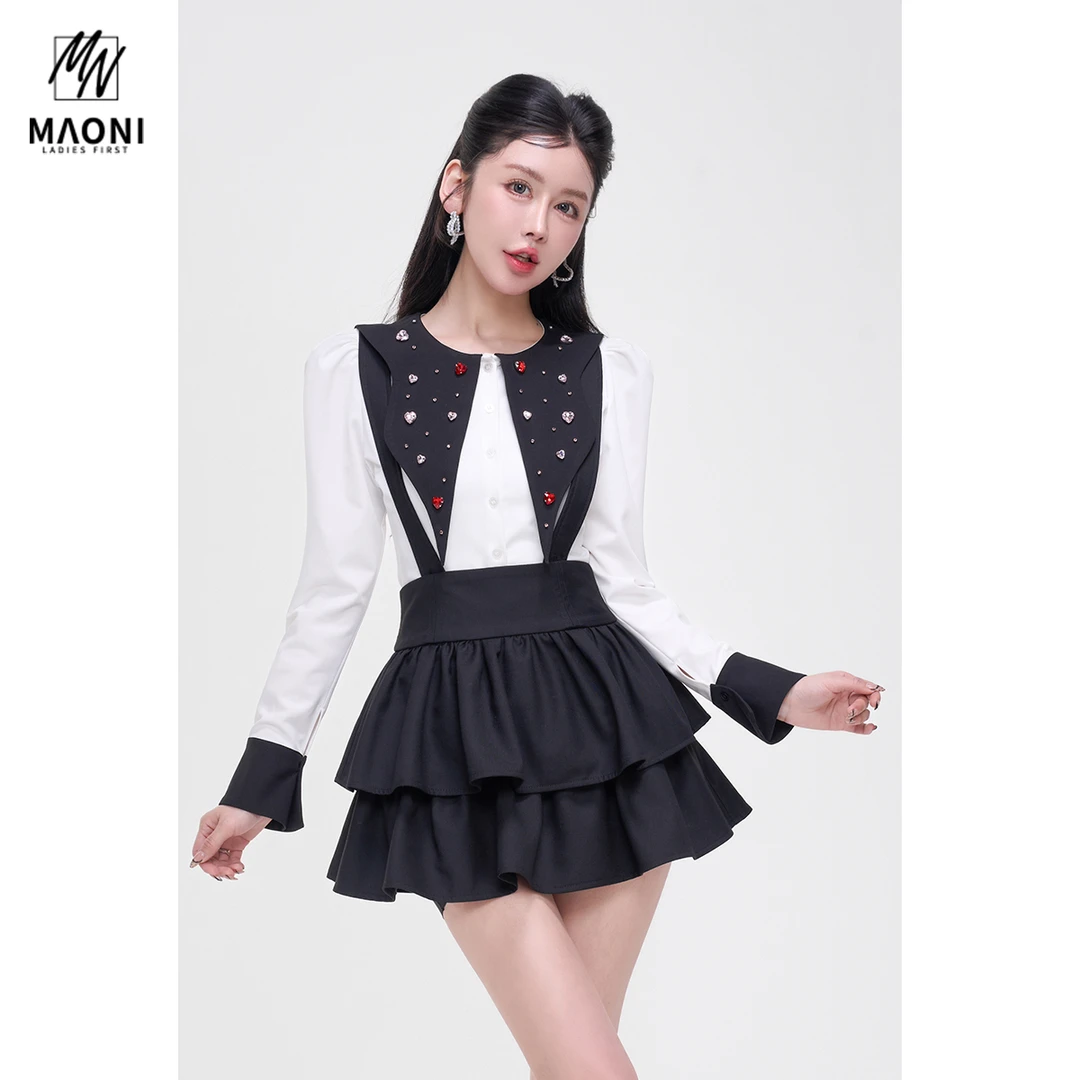 毛妮Peshe【钉钻设计感外套】拼接撞色圆领重工修身短款外套L1284