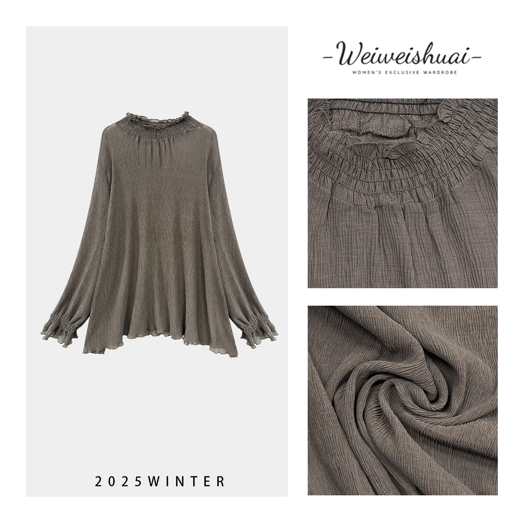 【广州微姐】秋季时尚花领褶皱宽松型长袖打底衫206