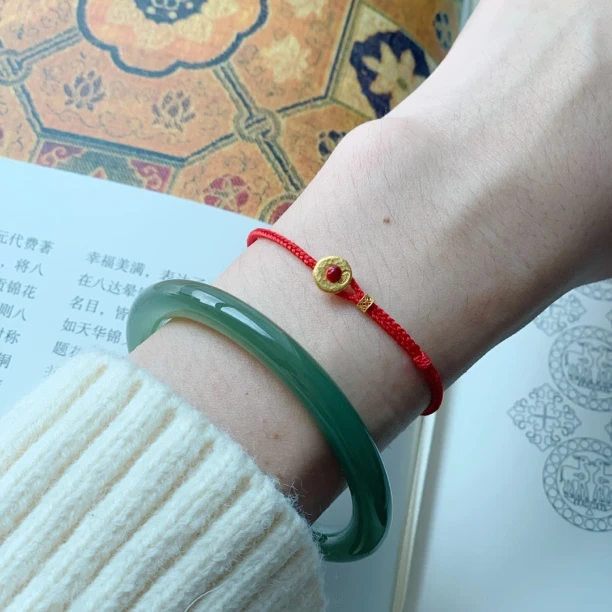 「吉言」知焉足金999黄金万能链八股红绳本命年礼物转运小孩情侣绳