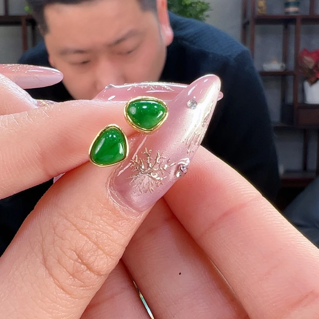 翡翠耳饰银S925镶嵌耳环70