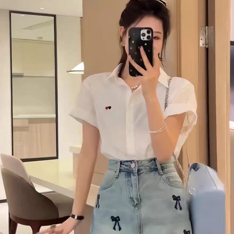 优雅简约短袖衬衫女士夏季 2025夏装新款衬衣高级感上衣T恤 5699