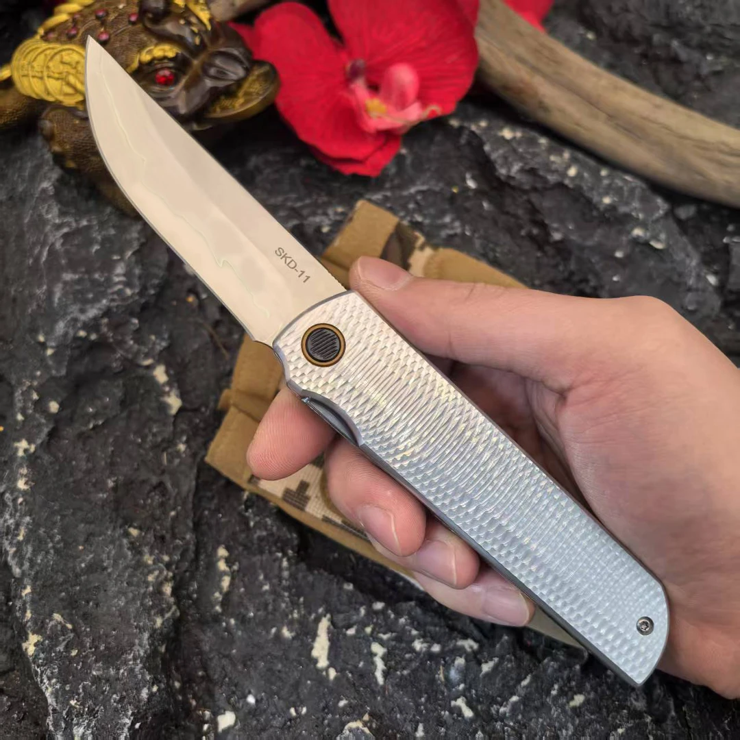 （新疆包邮）新款银龙 锋利网红三枚合SKD-11折叠牛排刀露营铝合金