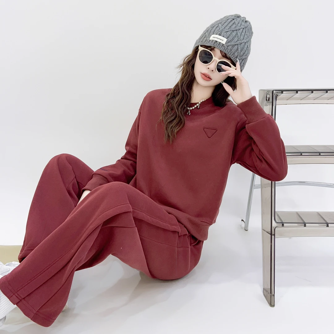 ROESMAIGZRY▏【冬季加绒】三角圆领卫衣套装情侣休闲运动高腰裤