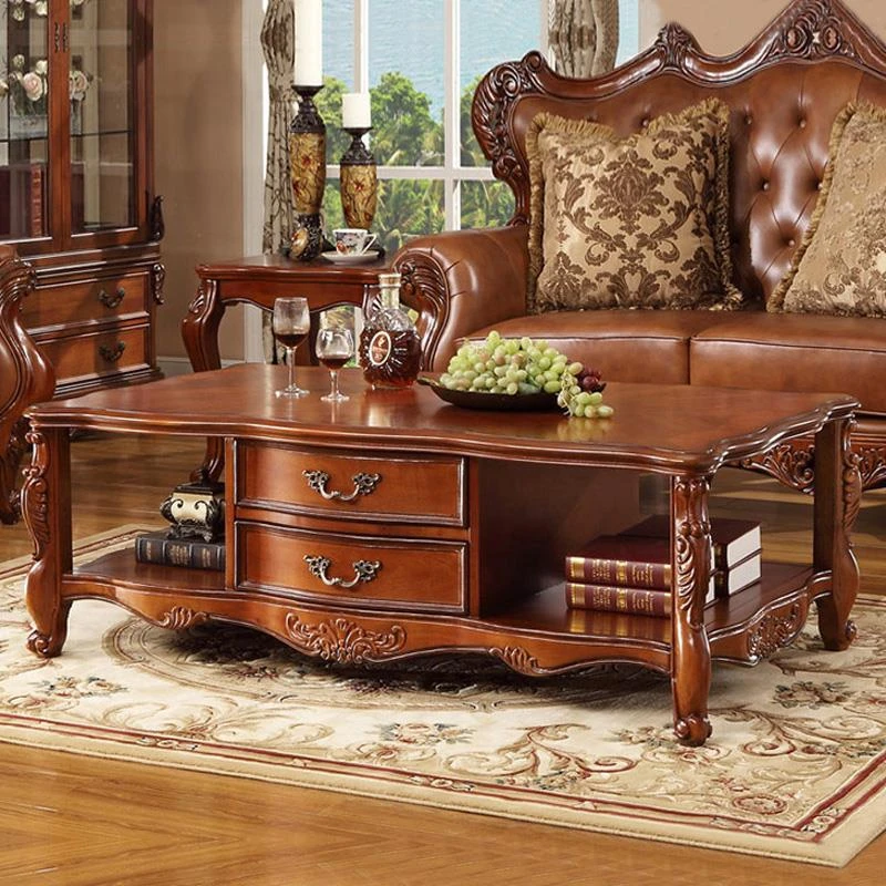 美式实木茶几欧式客厅茶台复古创意木质家具家用简约长方形茶几