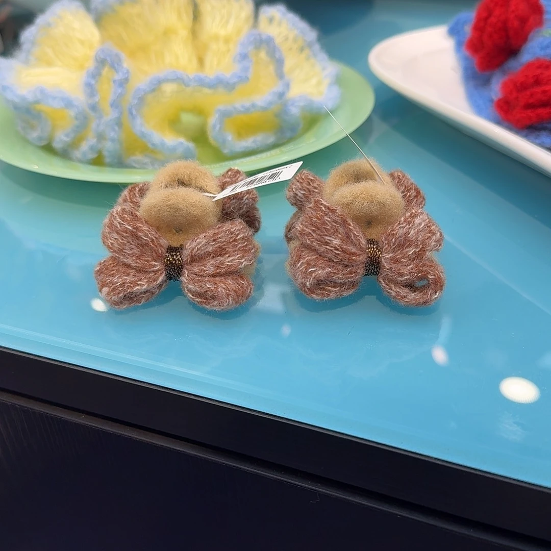 非金属布艺咖色蝴蝶结刘海抓一对