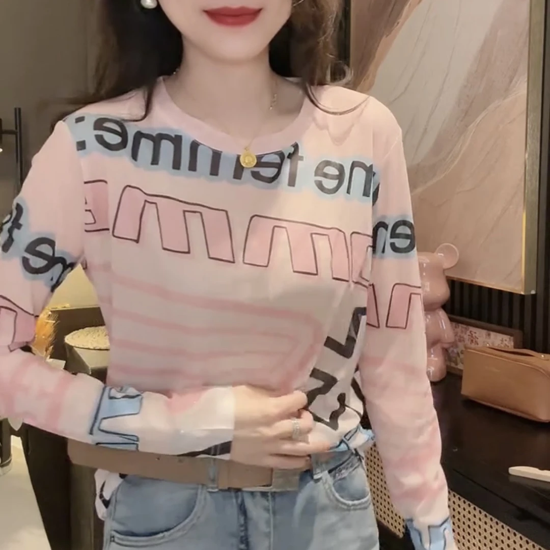 印花长袖字母韩版蕾丝显瘦时尚修身百搭夏季