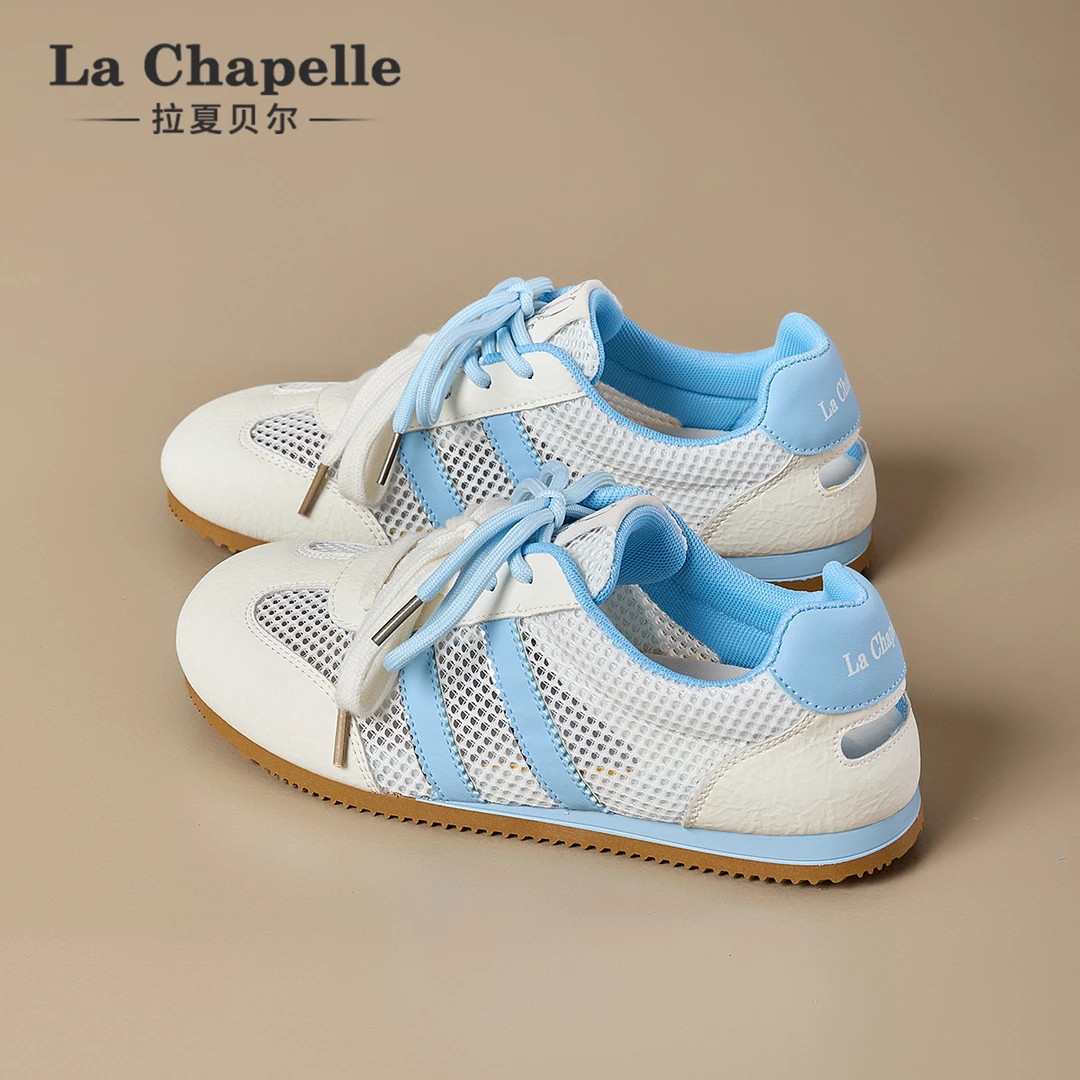 拉夏贝尔透气德训鞋女2025新款冬季拼色休闲运动鞋百搭平底小白鞋